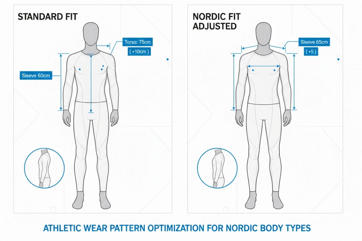 Pattern adjustment for Nordic body types - extended torso and sleeve length customization