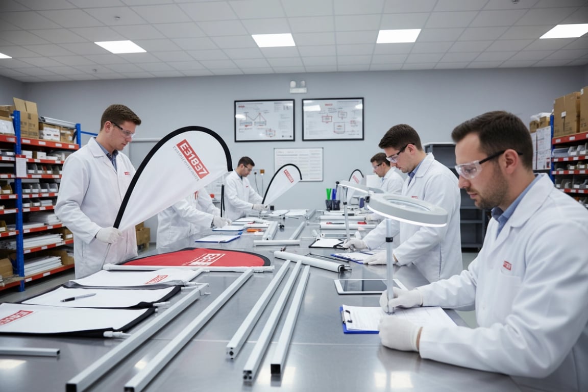 Quality control team inspecting display products