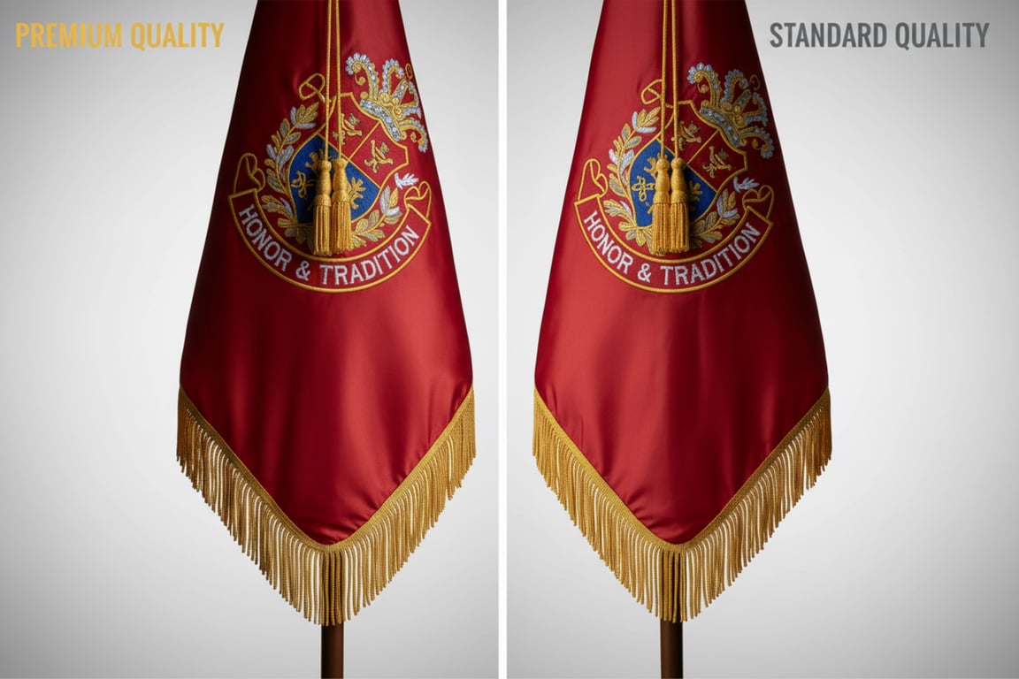 Visual Effect Comparison - Same Flag with Different Fringe Quality showing dramatic difference