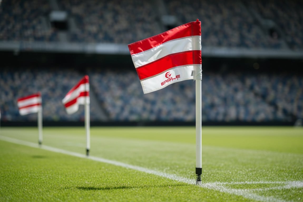 Professional league corner flags - 2.5m custom flags with team logos and mascots