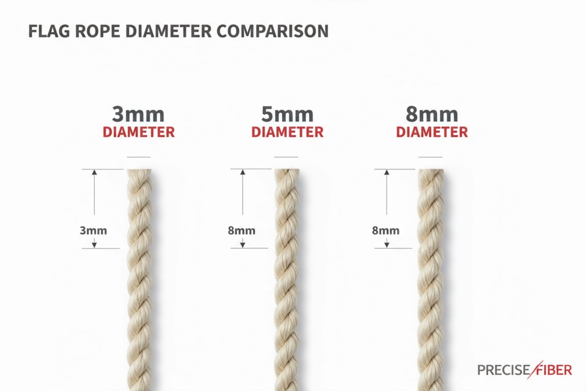 Flag Rope Diameter Comparison Chart - 3mm to 8mm Custom Halyard Sizing Guide