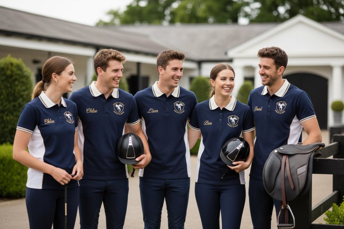 UK riding club wearing custom equine polo shirts for team uniforms