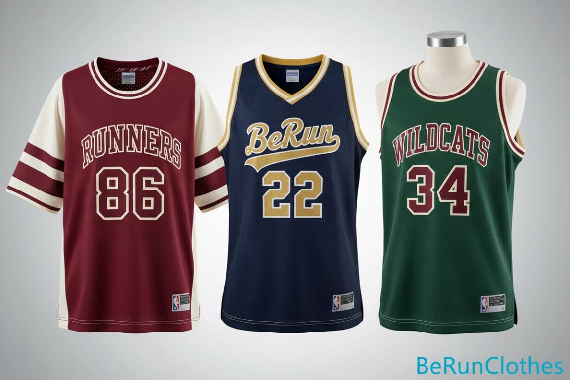 Retro style basketball jerseys with classic cuts and vintage colors