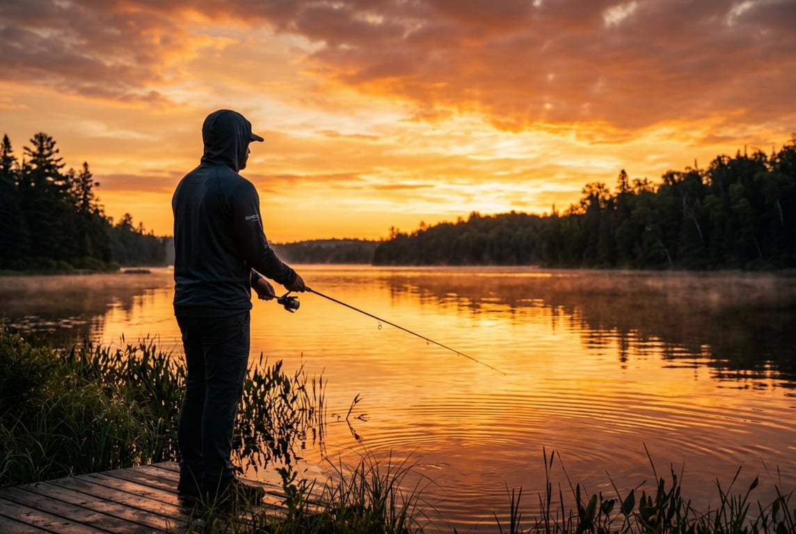 Fishing at sunrise atmosphere