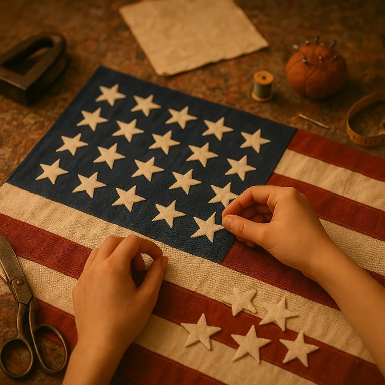 Visualization of Robert Heft designing the 50-star American flag as a high school project in the 1950s