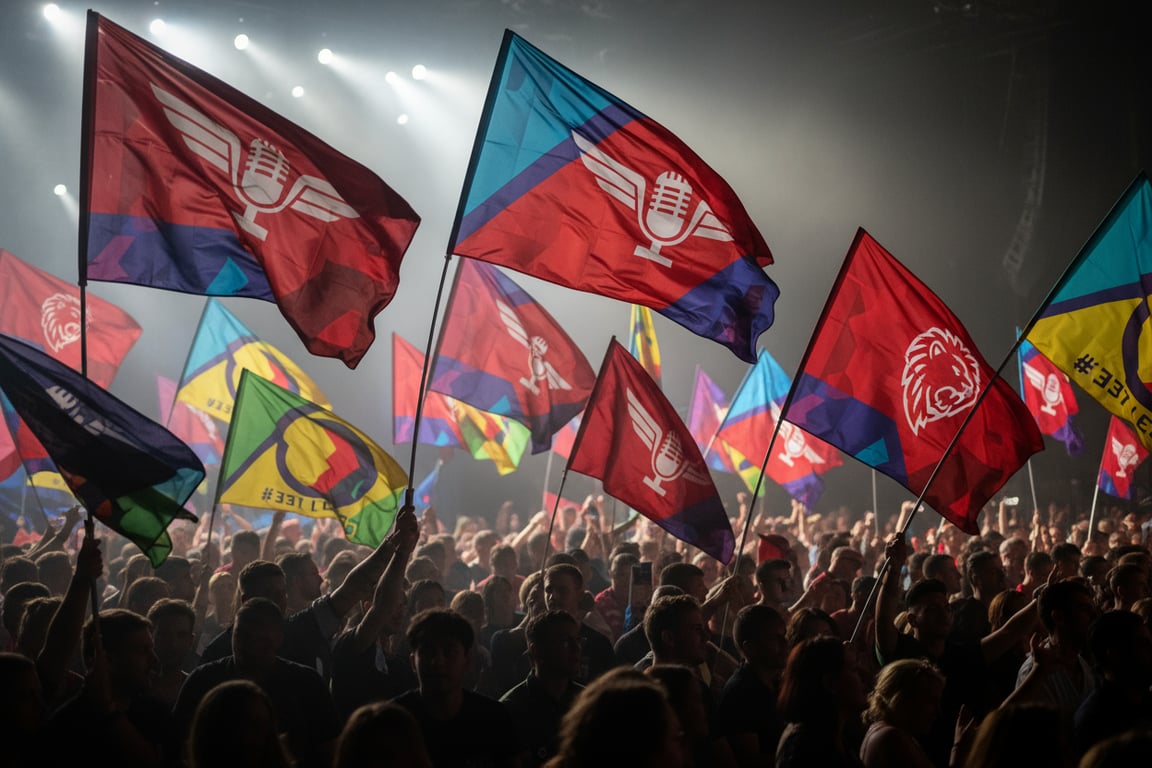 Concert flags and music festival banners for live performances, band tours, and entertainment events