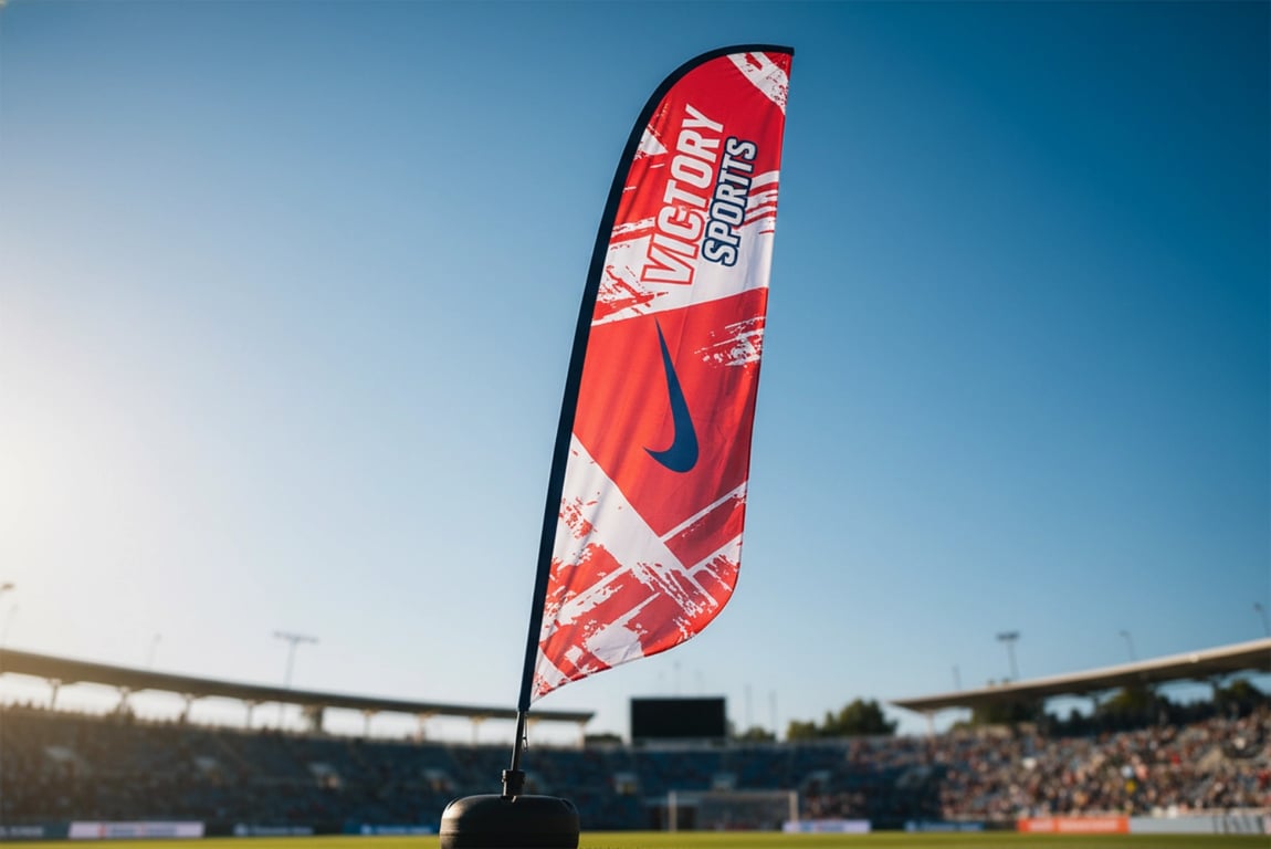 Large 5m professional teardrop flag banner for maximum long-distance visibility at outdoor events and sports venues