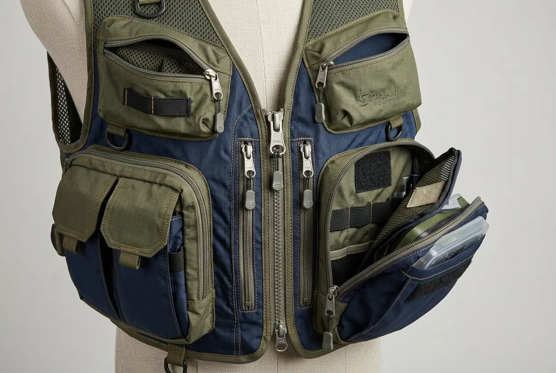 Multi-pocket system engineering detail with YKK zippers