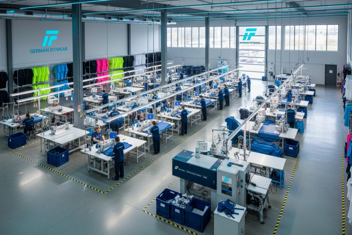 Fitness clothing manufacturers Germany production line tour - OEM manufacturing facility