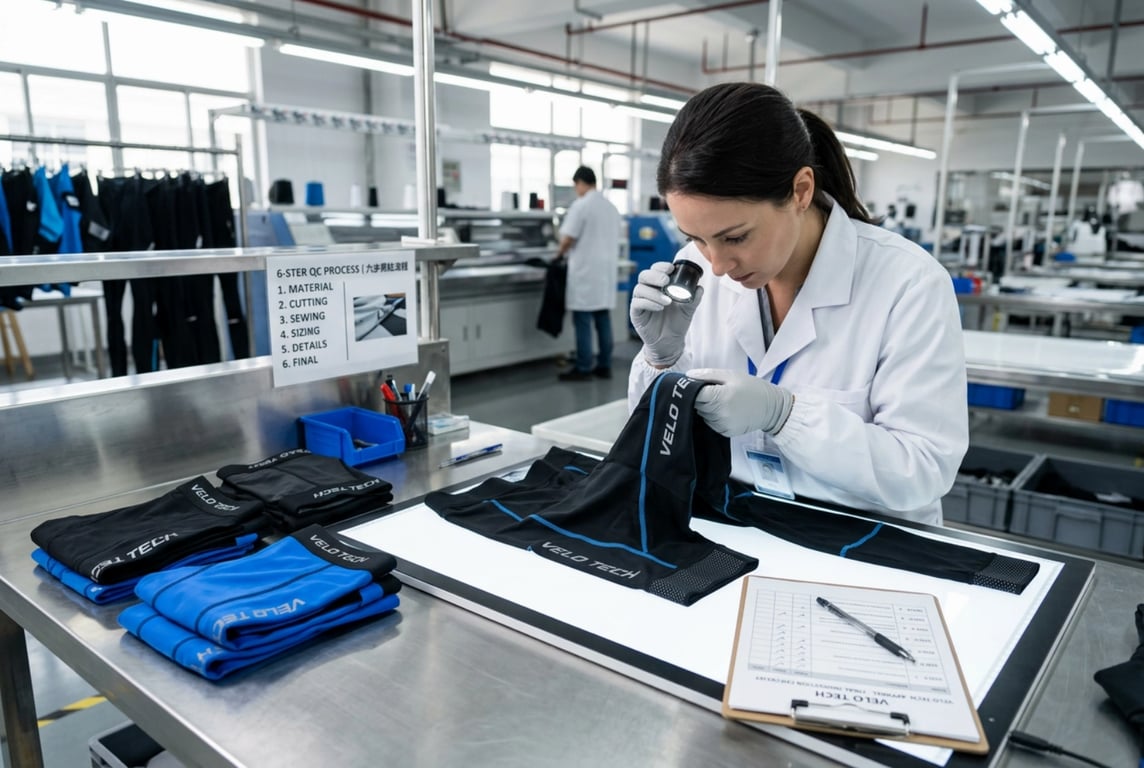 Strict 6-step quality inspection on every cycling tights piece before shipment