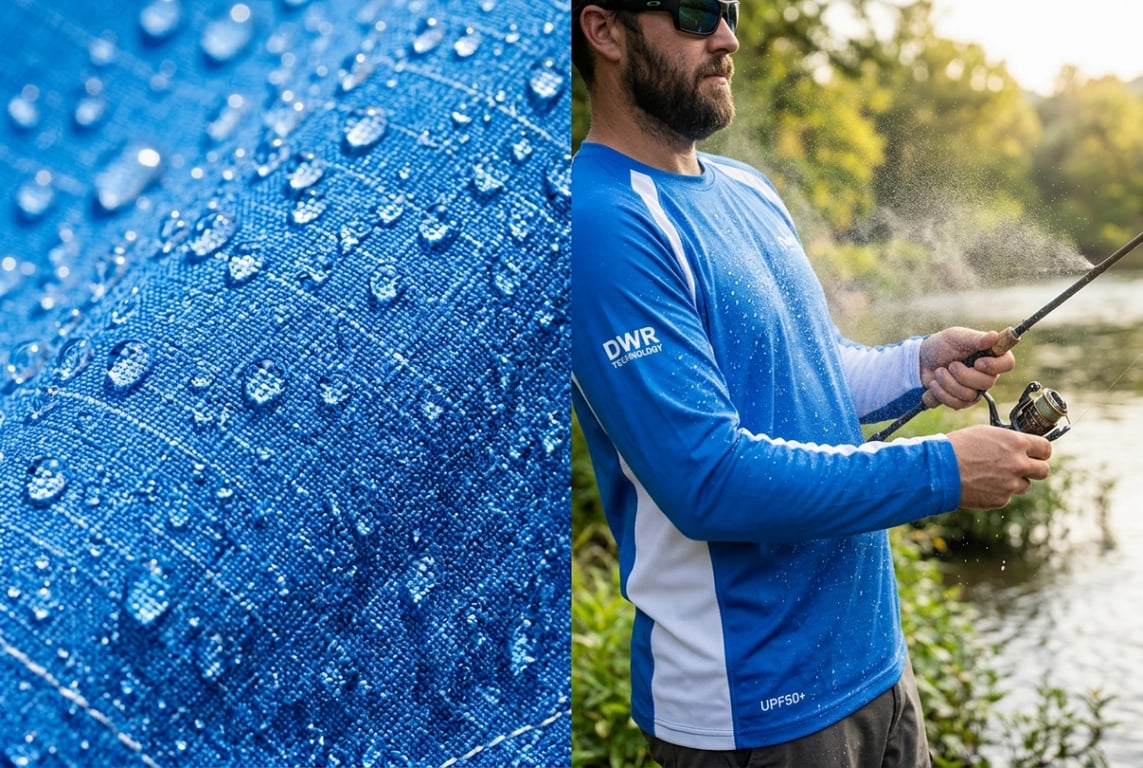 DWR water resistant fabric technology for durable outdoor fishing apparel