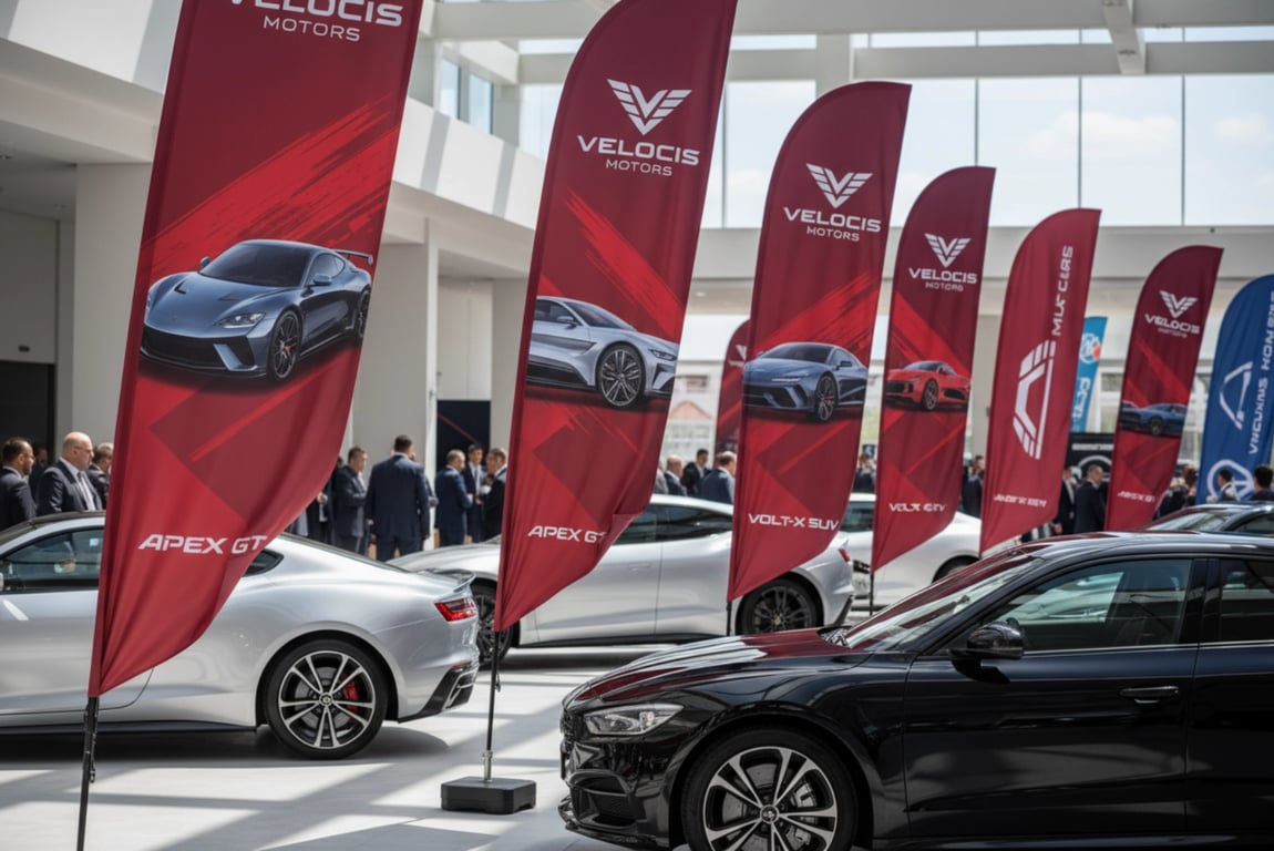 Automotive product launch custom flags - 6-meter LED-integrated flags for Manhattan EV launch event