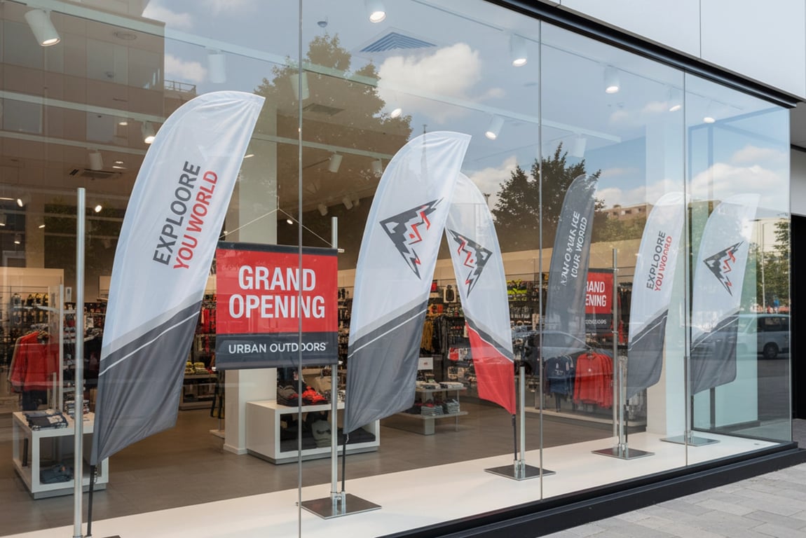 Store display promotional flags - variable data printing for multi-location retail campaigns