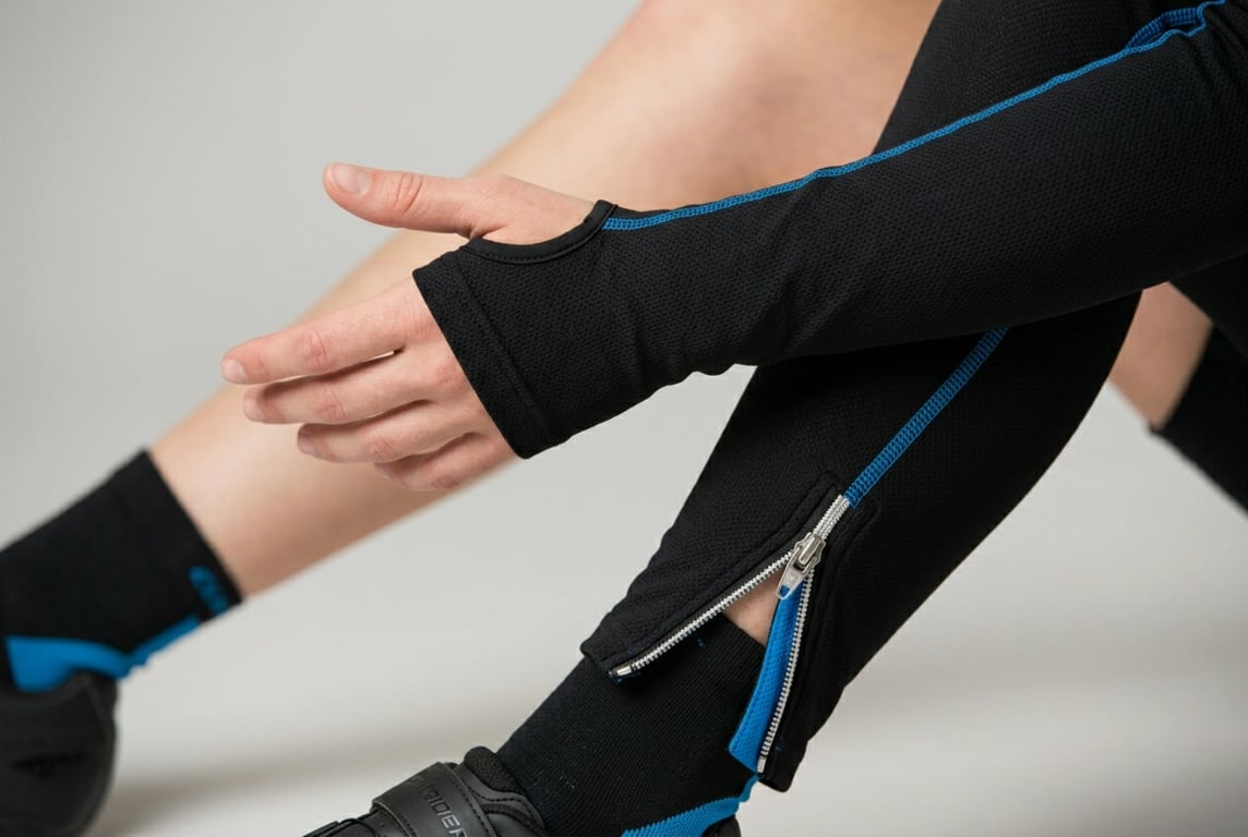 Ankle zipper and thumb hole convenient on off design