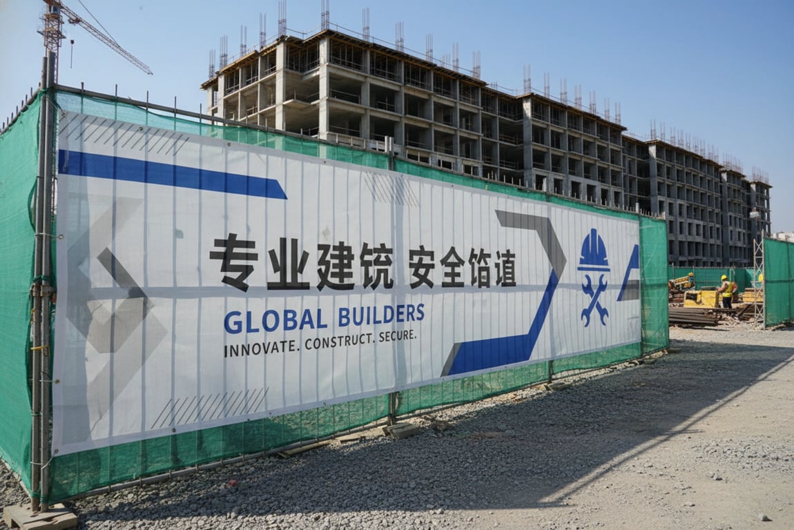 Construction site mesh banner barrier for outdoor advertising and safety branding