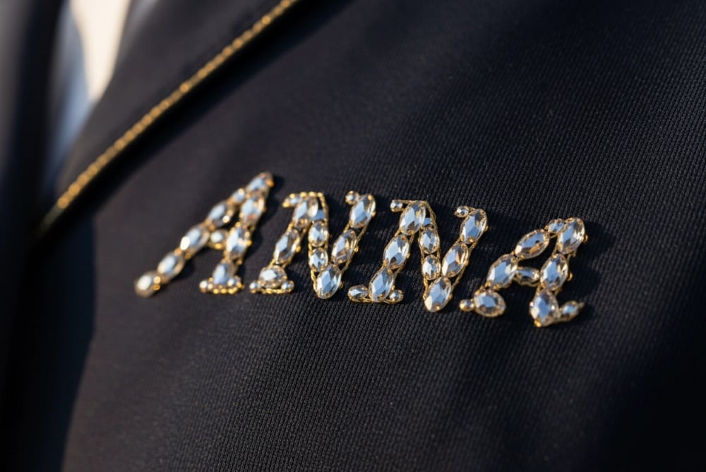Dubai VIP custom crystal name on equestrian jacket