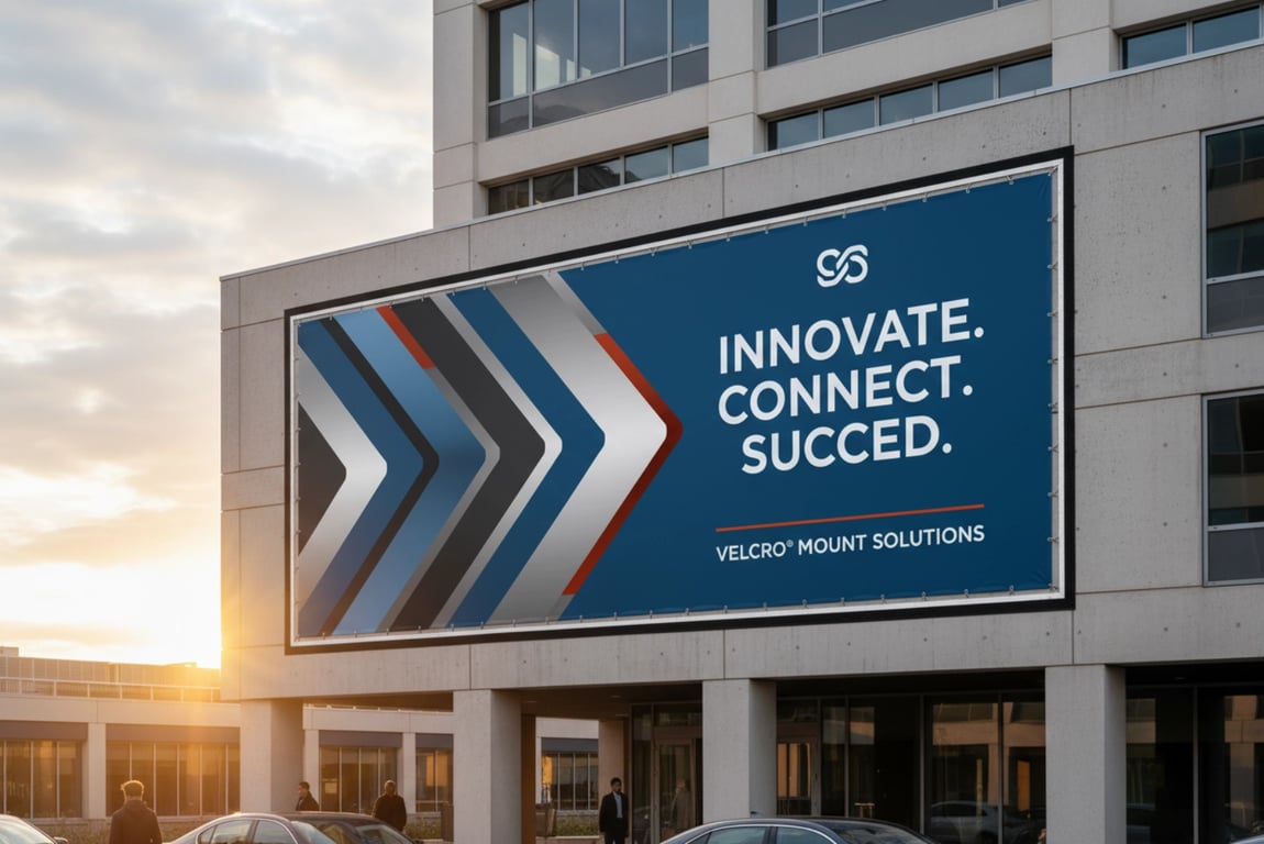 Commercial advertising banners using custom flag velcro for quick-change promotional flag mounting system at retail locations