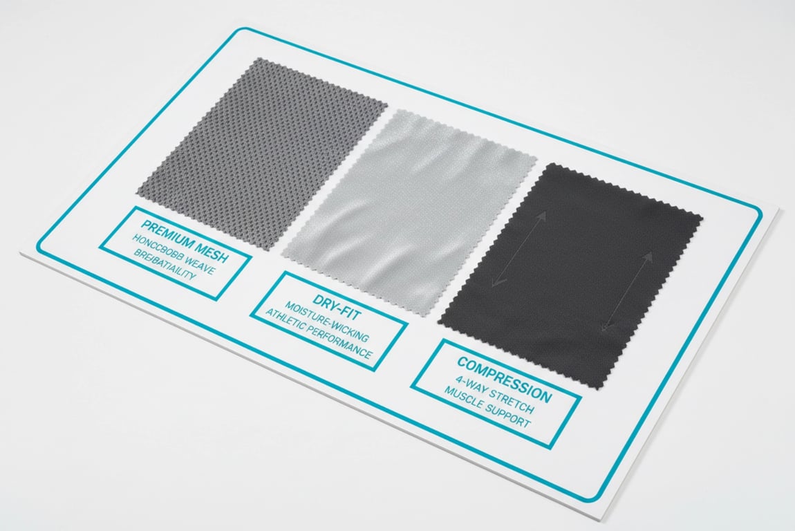 Fabric swatch options for custom basketball jerseys including mesh, dry-fit, and compression materials
