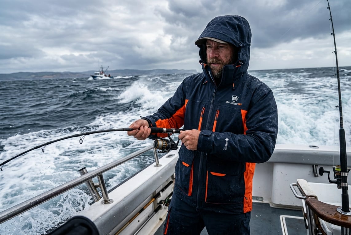 Waterproof all-weather fishing jackets for boat and marine use