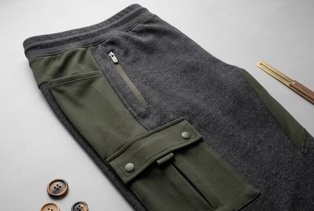 Side pocket, zip and cargo pocket detail