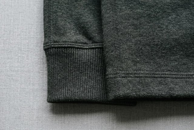 Ribbed cuff and banded hem detail