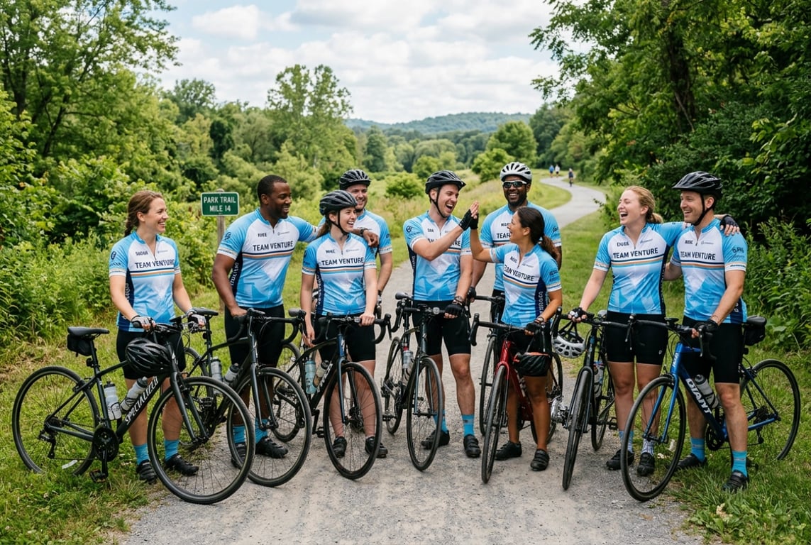 Corporate team building custom cycling jersey group outing