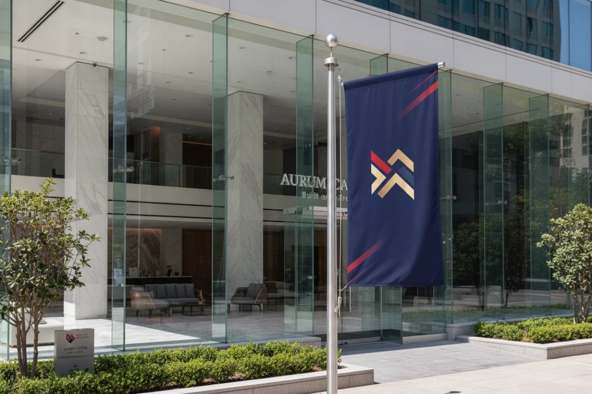 National banking chain corporate flags in professional navy and gold colors installed at 200+ branch locations creating consistent trust-building financial institution identity, 3ft x 5ft weather-proof double-sided