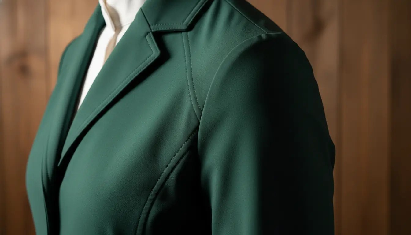 Raglan sleeve equestrian jacket construction allowing 360-degree shoulder rotation