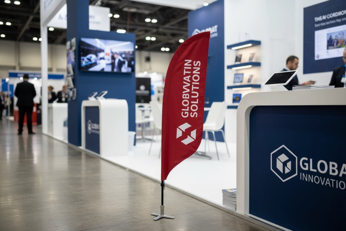 Small 2.5m teardrop flag banner perfect for indoor trade show exhibitions and booth identification