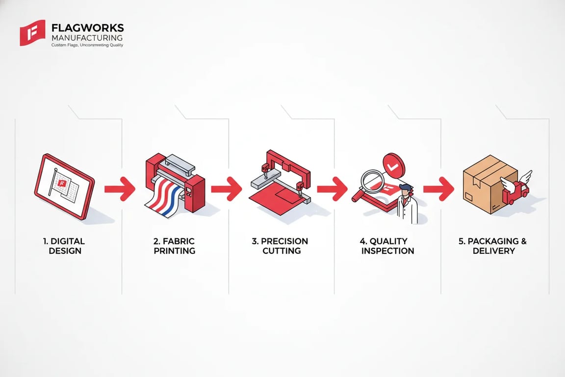 Flag manufacturing production line - ISO certified factory with advanced printing equipment