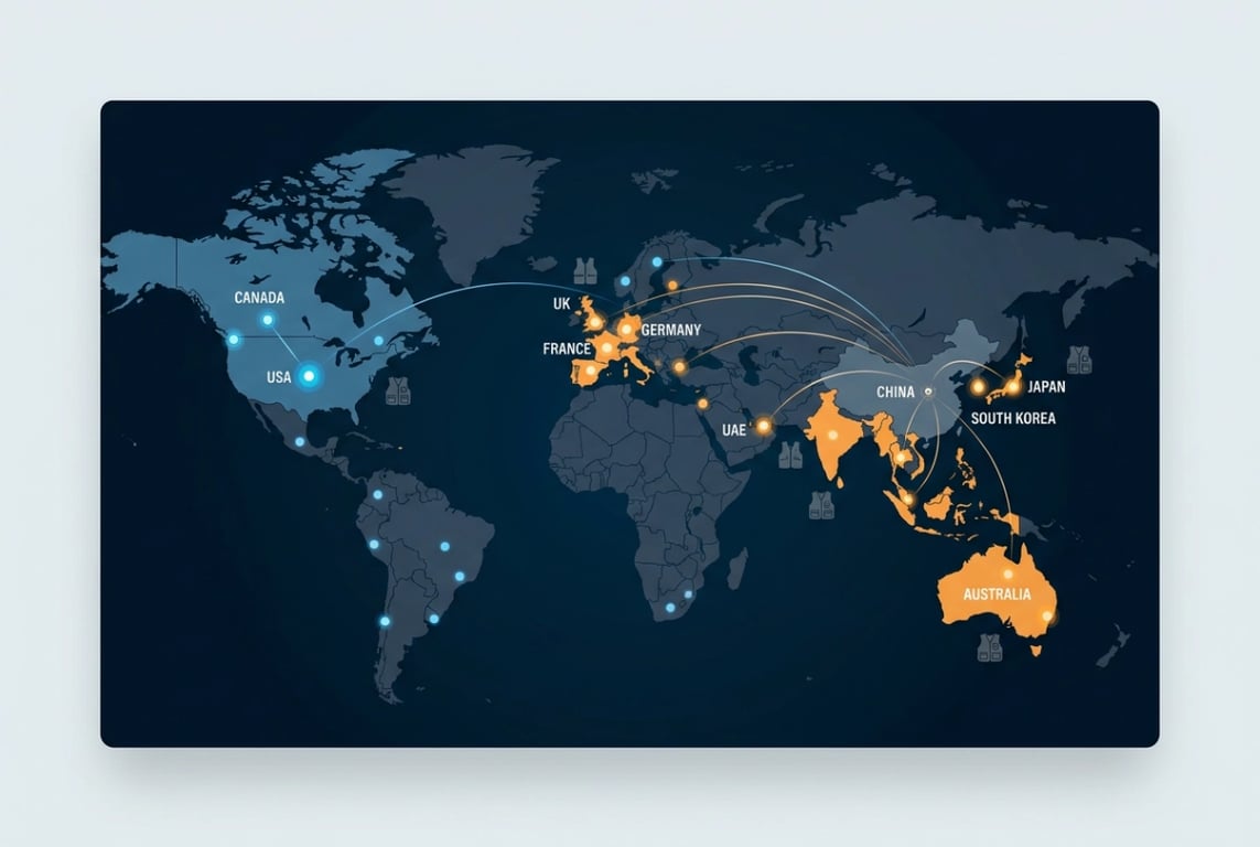 Runfish Apparel global export market map covering 50+ countries
