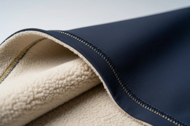 Thermal fleece lined fabric closeup