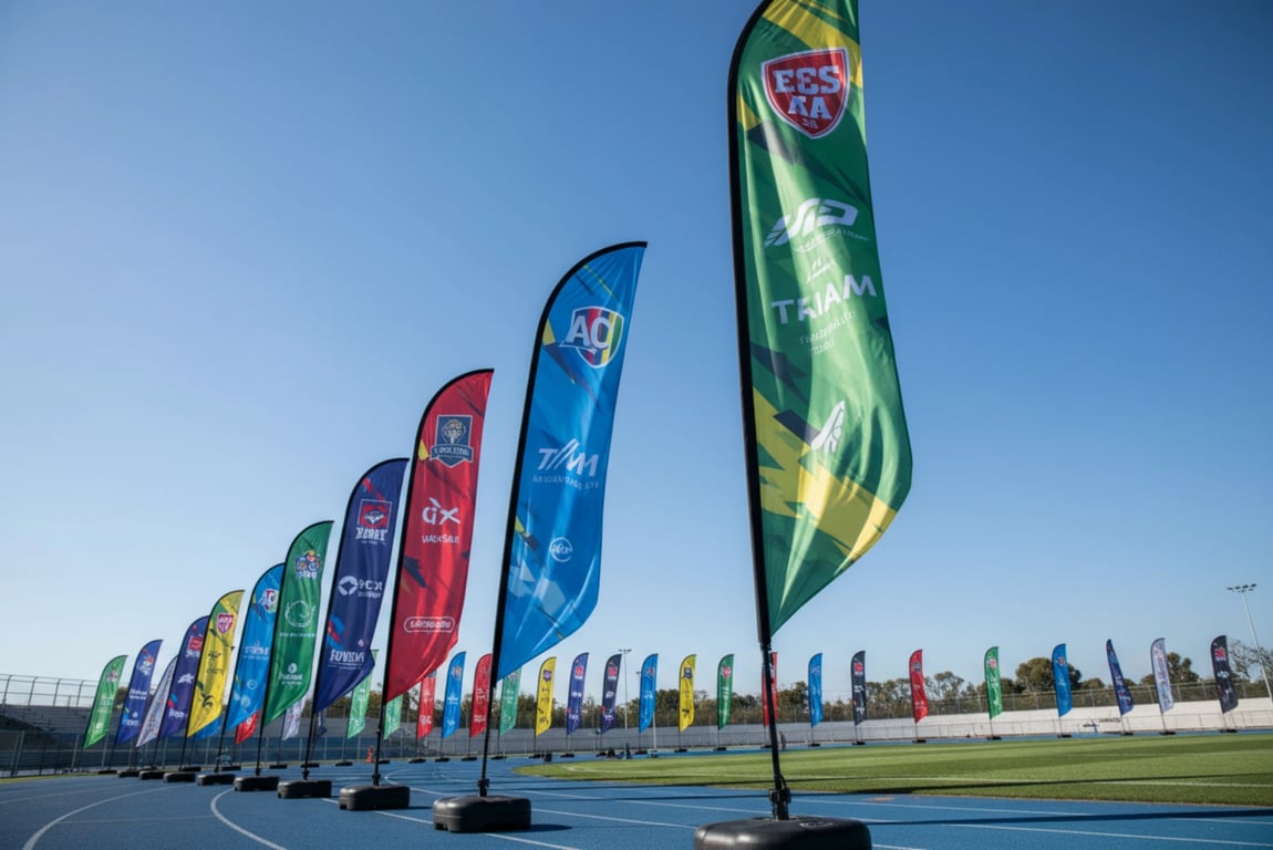 Teardrop promotional flags for music festival - UV-resistant polyester with water-fillable bases