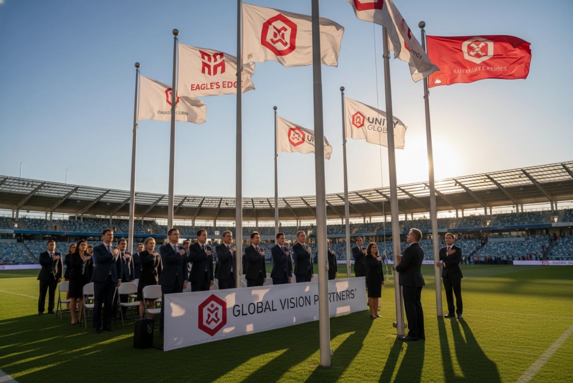 Official flag ceremony display - government-certified flags with 0% rejection rate for national event