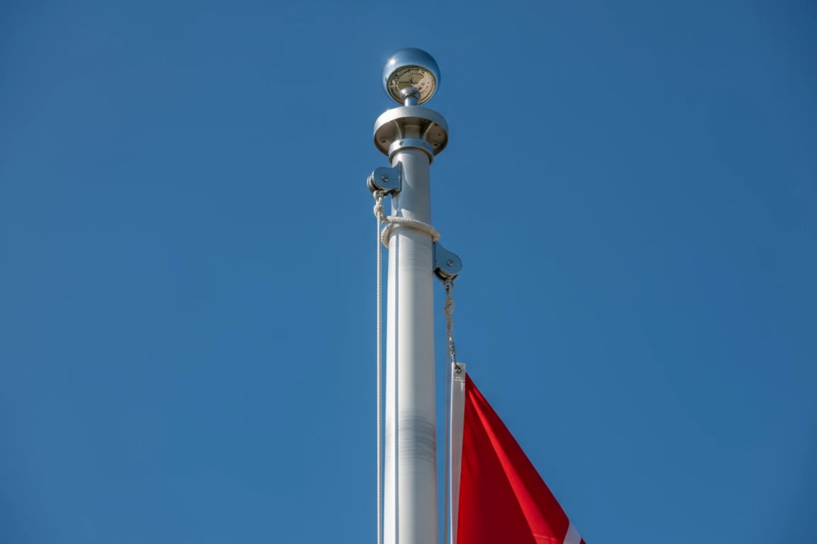 Durable fiberglass flag pole with supreme flexibility, 30-degree bend tolerance, electrical insulation, and salt-resistant resin coating for coastal and high-wind environments