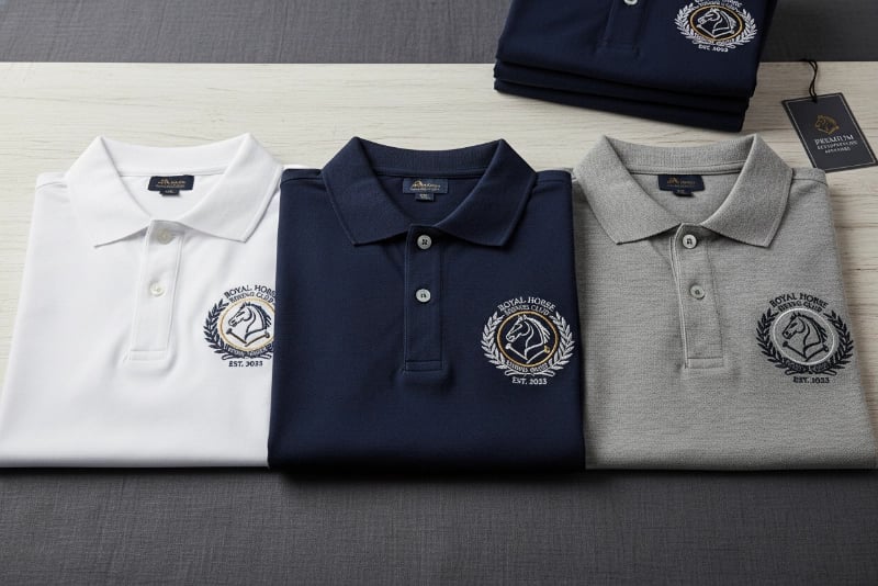 Custom equestrian polo shirts for riding clubs with logo embroidery