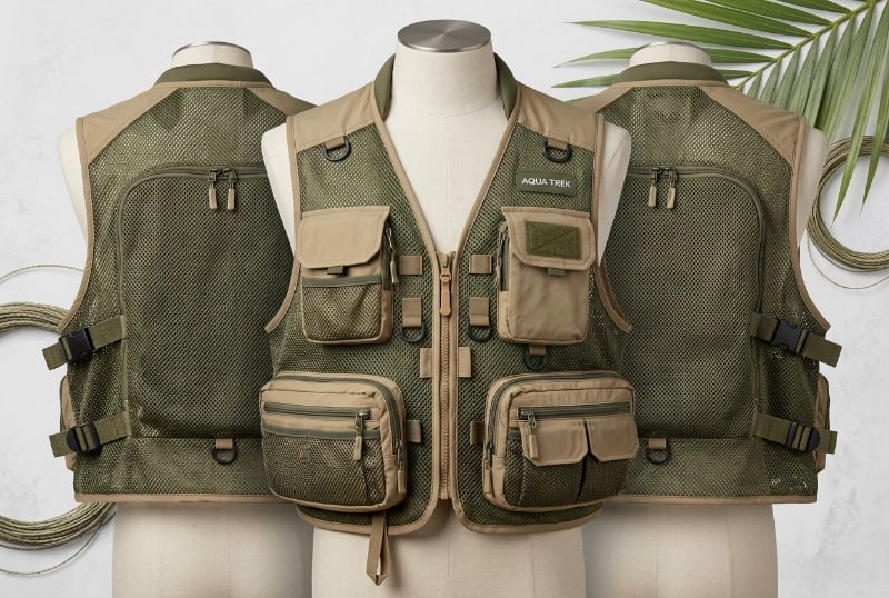 Lightweight mesh fishing vest for summer and tropical fishing