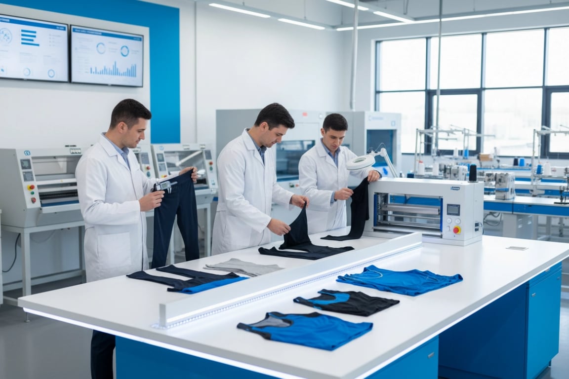 Quality control inspection at German sportswear factory - wholesale workout clothes manufacturing