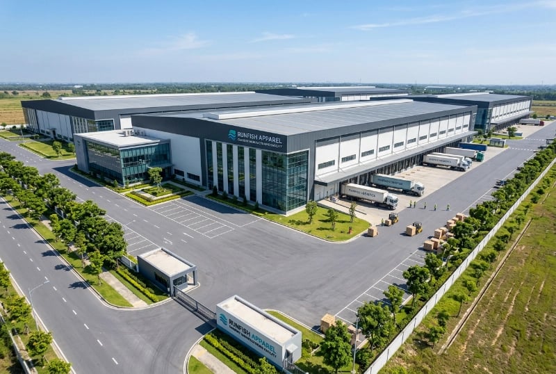 Runfish Apparel Factory Exterior - 50,000 sqm Manufacturing Facility