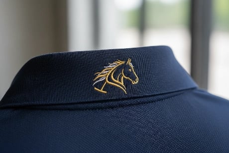 Collar back logo on wholesale equine polo shirt