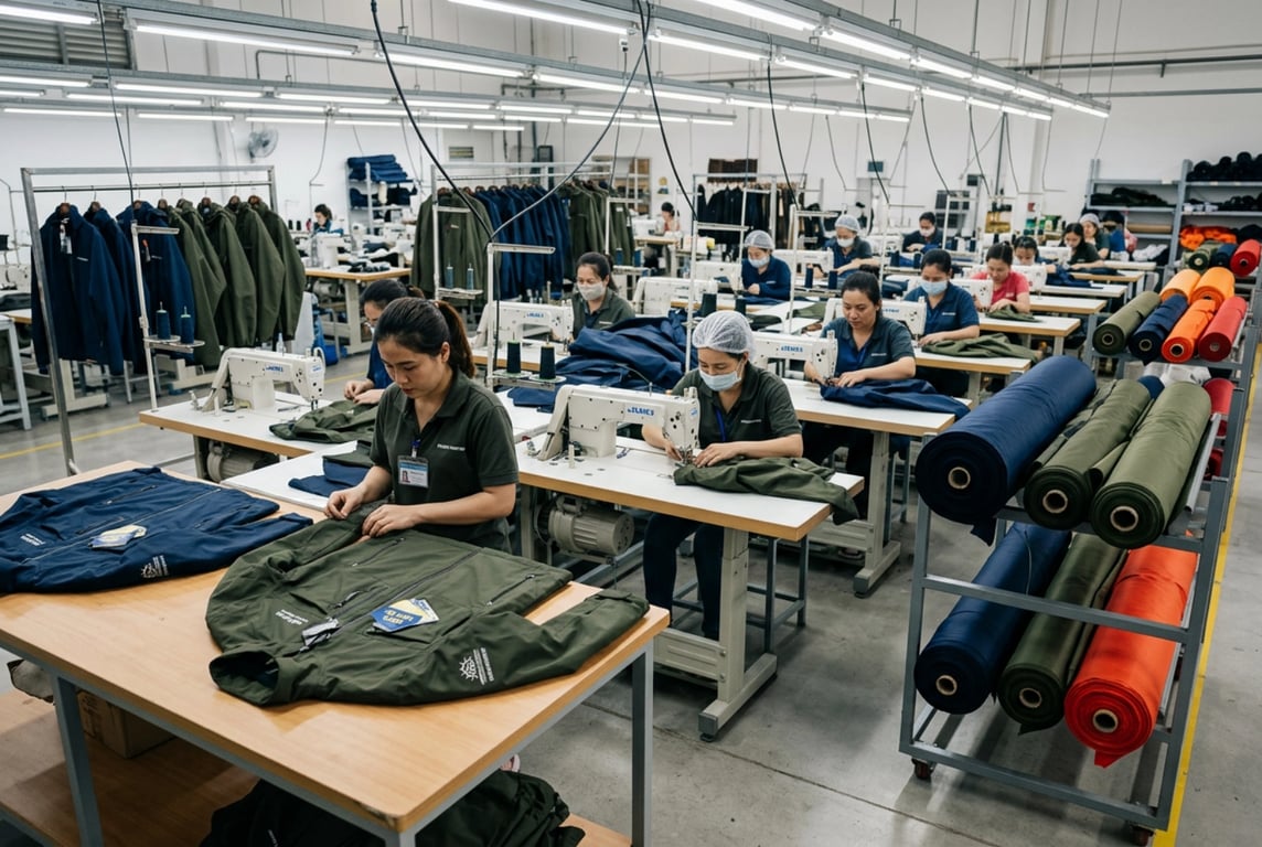 Custom Fishing Jacket Manufacturing - Production Line at Runfish Factory