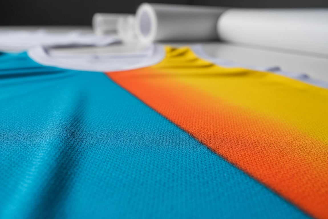 Sublimation printing detail closeup showing vibrant colors and durability on basketball jerseys