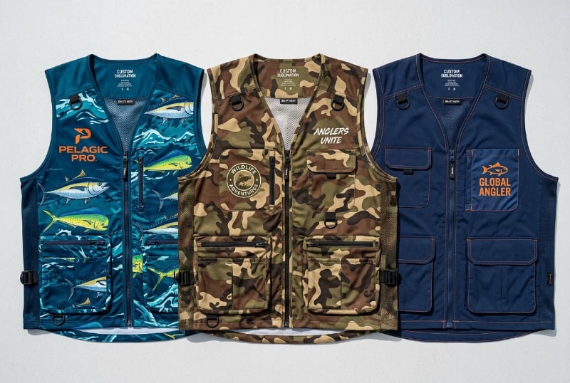 Sublimation printing and custom patterns for fishing vests