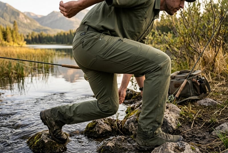 Custom Fishing Pants with UPF50+ and Articulated Knees