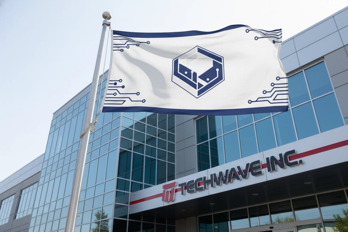 Electronics manufacturer clean-room compatible flags for factory tours showcasing precision manufacturing ISO certifications with anti-static fabric, 5ft x 3ft single-sided visitor center display