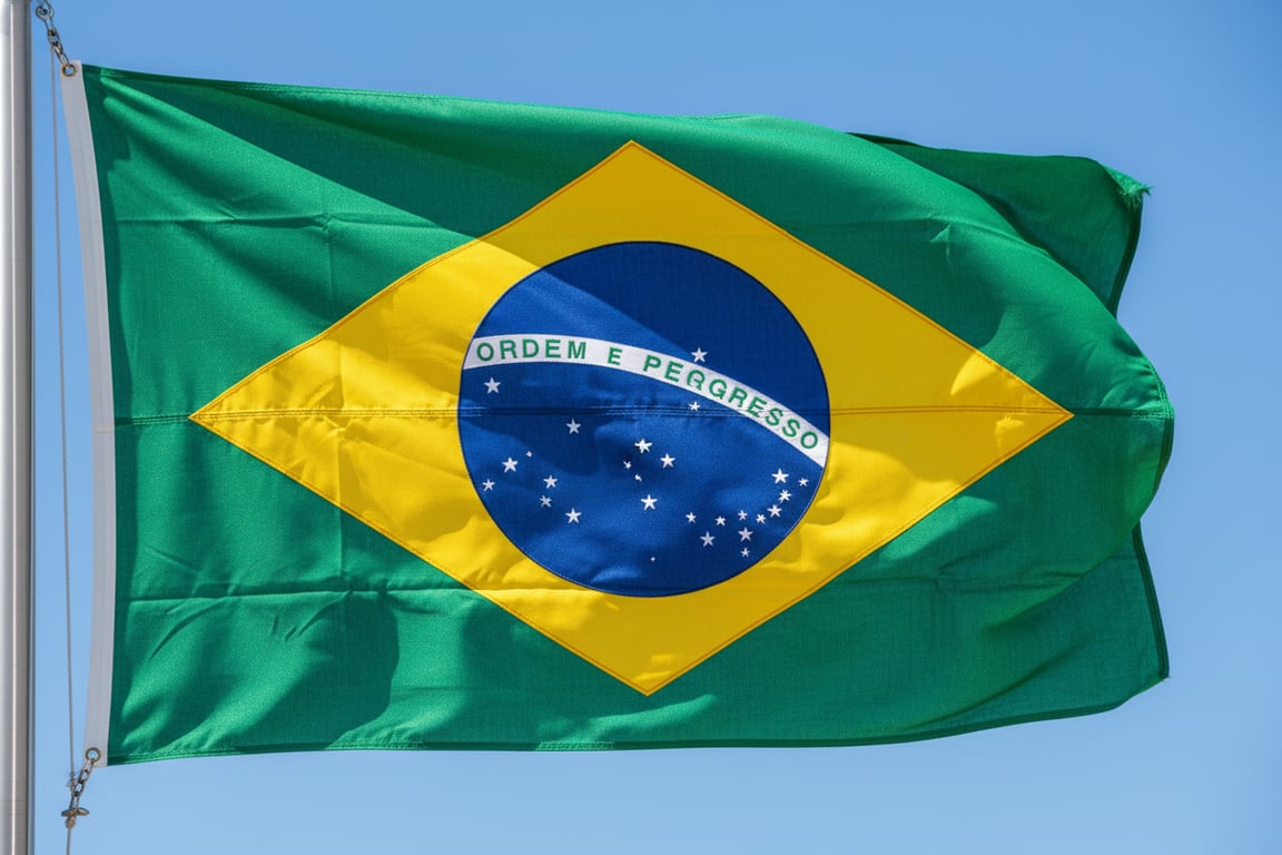 Custom Brazil national flag with green yellow blue design - official Pantone colors