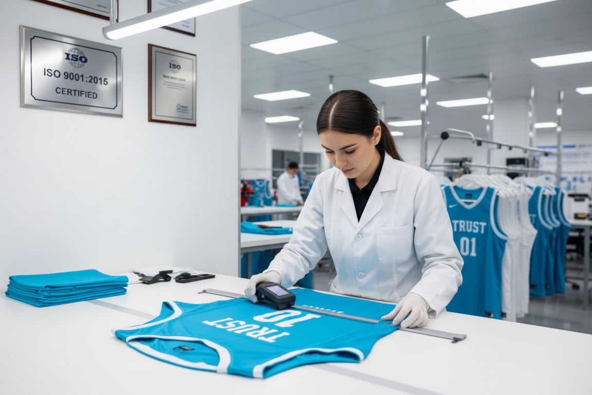 Quality control inspection process for basketball jerseys ensuring ISO 9001 standards