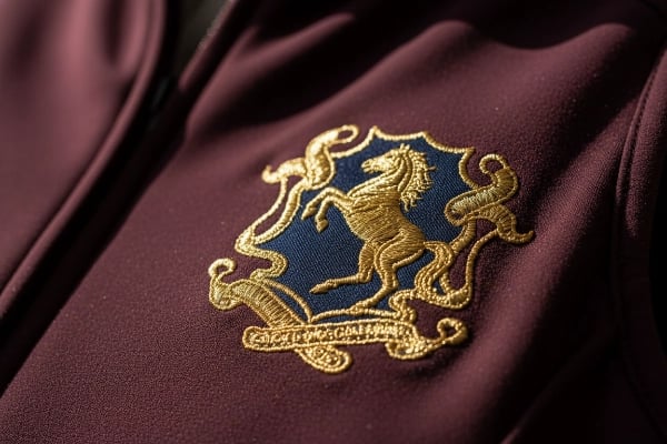 Custom embroidered logo detail on riding vest