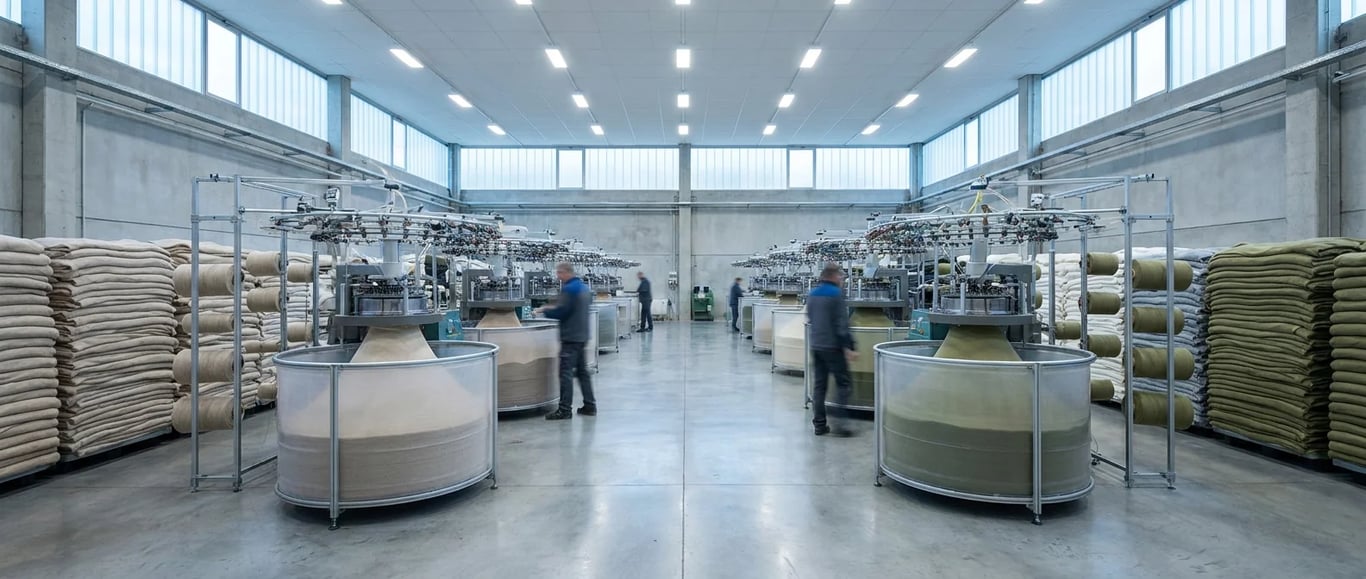 Fabric mill knit floor wide shot