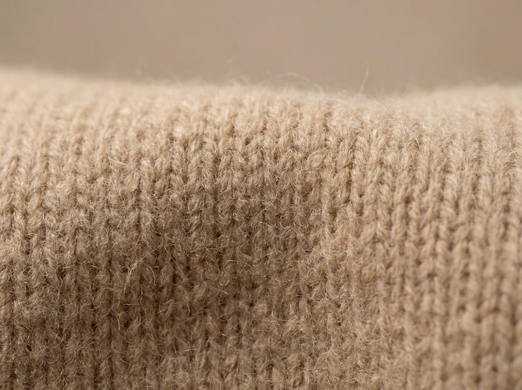 Brushed knit fabric swatch macro in warm sand color